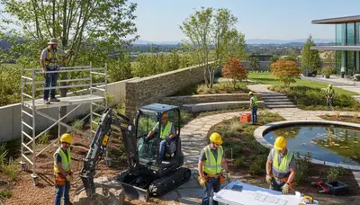 Landscape design crew in Andover, MA creating a practical, attractive outdoor space for a tree service project