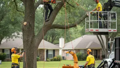 Andover, MA tree removal crew safely removing a dead tree for a local homeowner