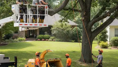 Andover, MA tree removal crew safely removing a dead tree from a residential property