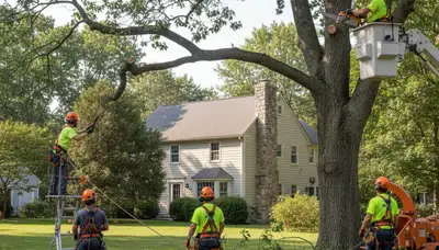 Tree service crew providing tree trimming and removal in Andover, MA