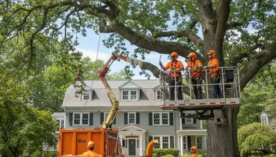 Tree service crew in Andover, MA providing safe tree trimming and removal for local properties