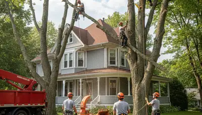 Tree service crew in Andover, MA providing safe tree trimming and removal for local properties