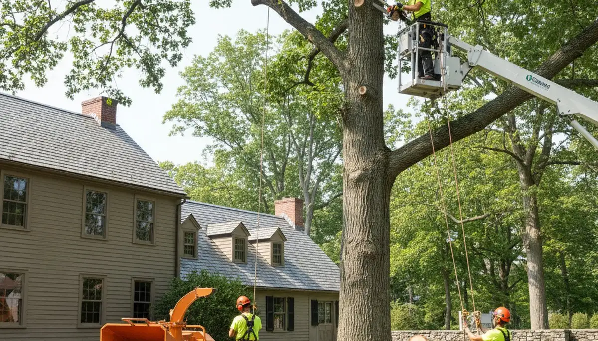 Tree service crew in Andover, MA handling professional tree care for local homeowners