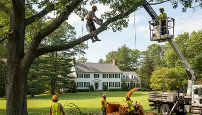 Tree service crew providing tree removal and trimming in Andover, MA