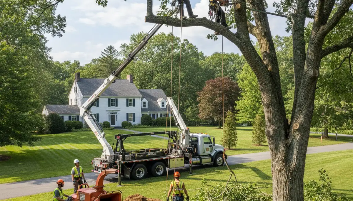Tree service crew in Andover, MA providing professional tree removal and trimming work