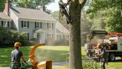 Tree service crew in Andover, MA providing professional tree trimming and removal for local homeowners