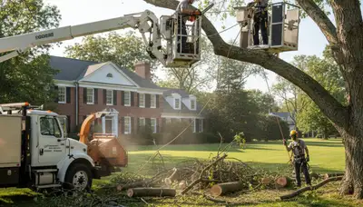 Tree service crew serving Andover, MA with professional tree trimming and removal equipment