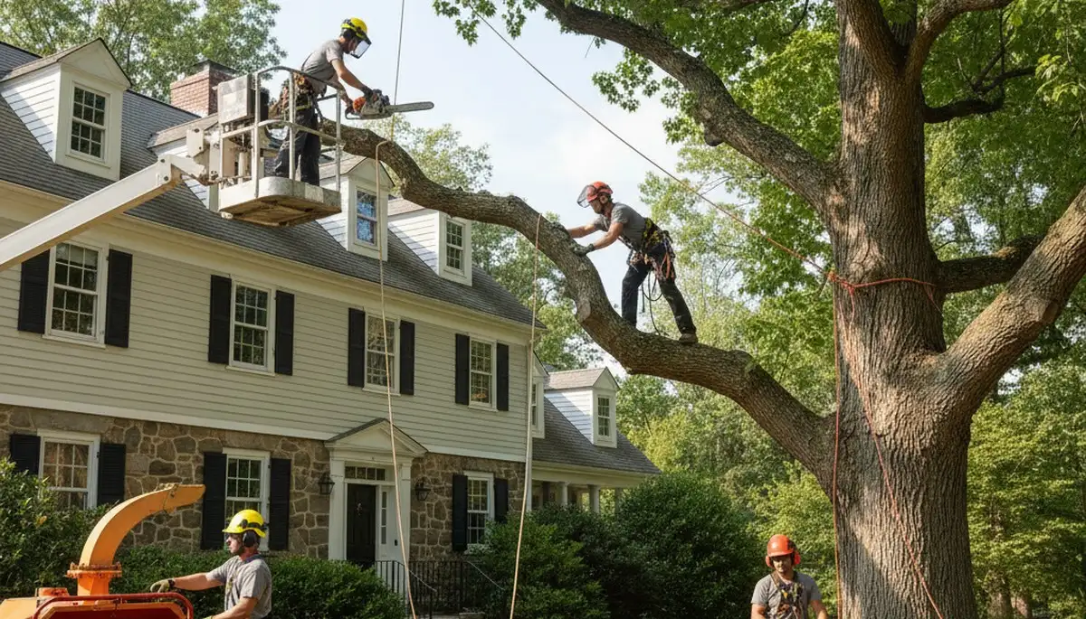 Tree service crew providing professional tree trimming and removal in Andover, MA