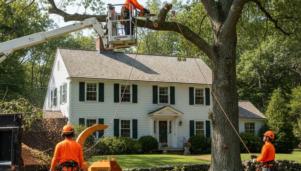 Tree service crew serving Andover, MA with professional tree removal and trimming equipment