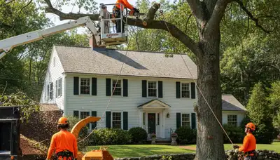 Tree service crew serving Andover, MA with professional tree removal and trimming equipment