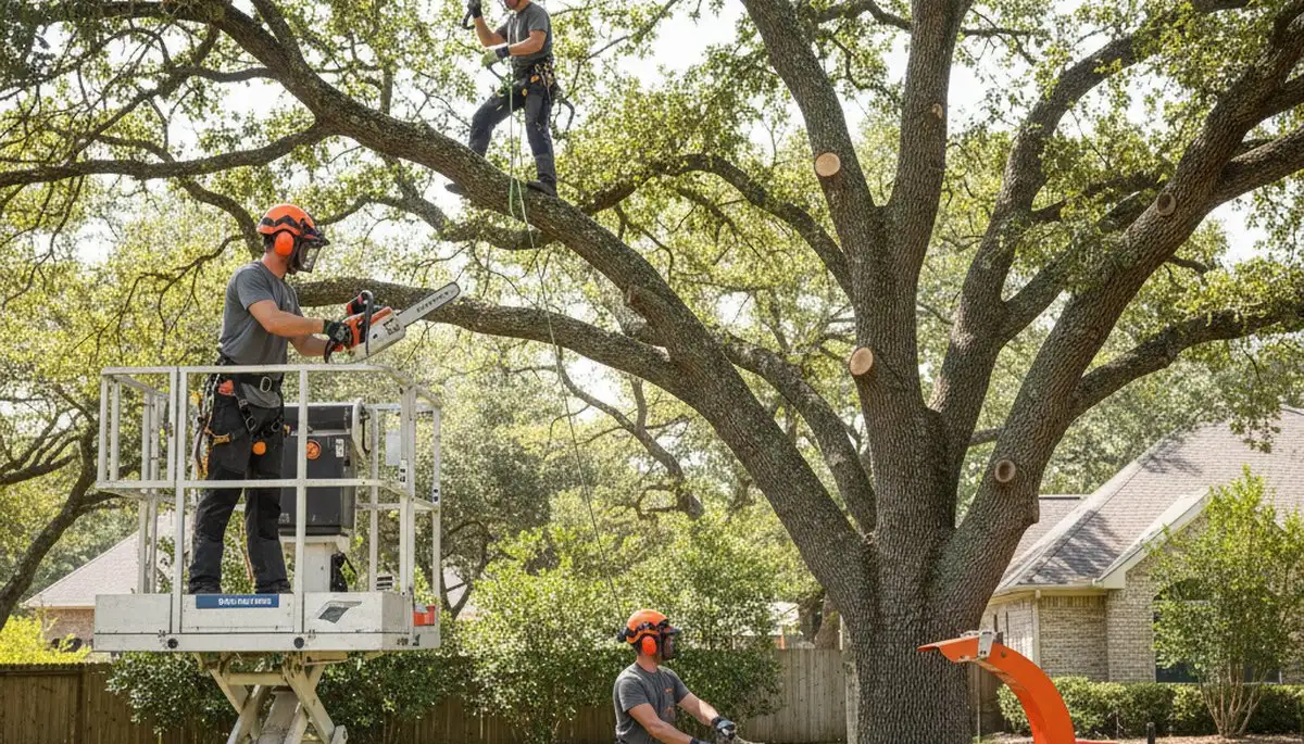 Andover, MA tree trimming service crew pruning trees for safety and healthier property landscapes